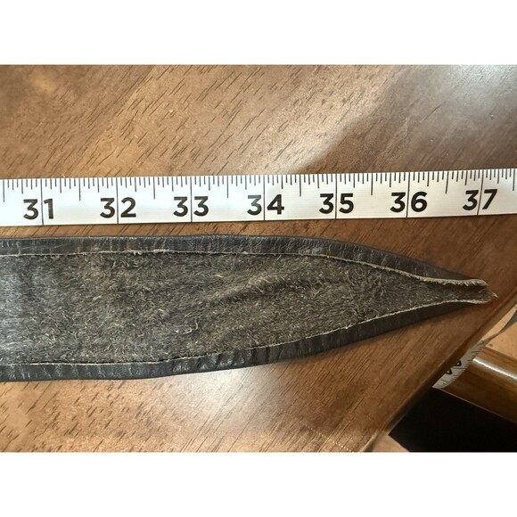 Vintage Mexican Artisan Belt Black Leather Wide Brass Sculptural Buckle Boho MCM - Picture 12 of 13